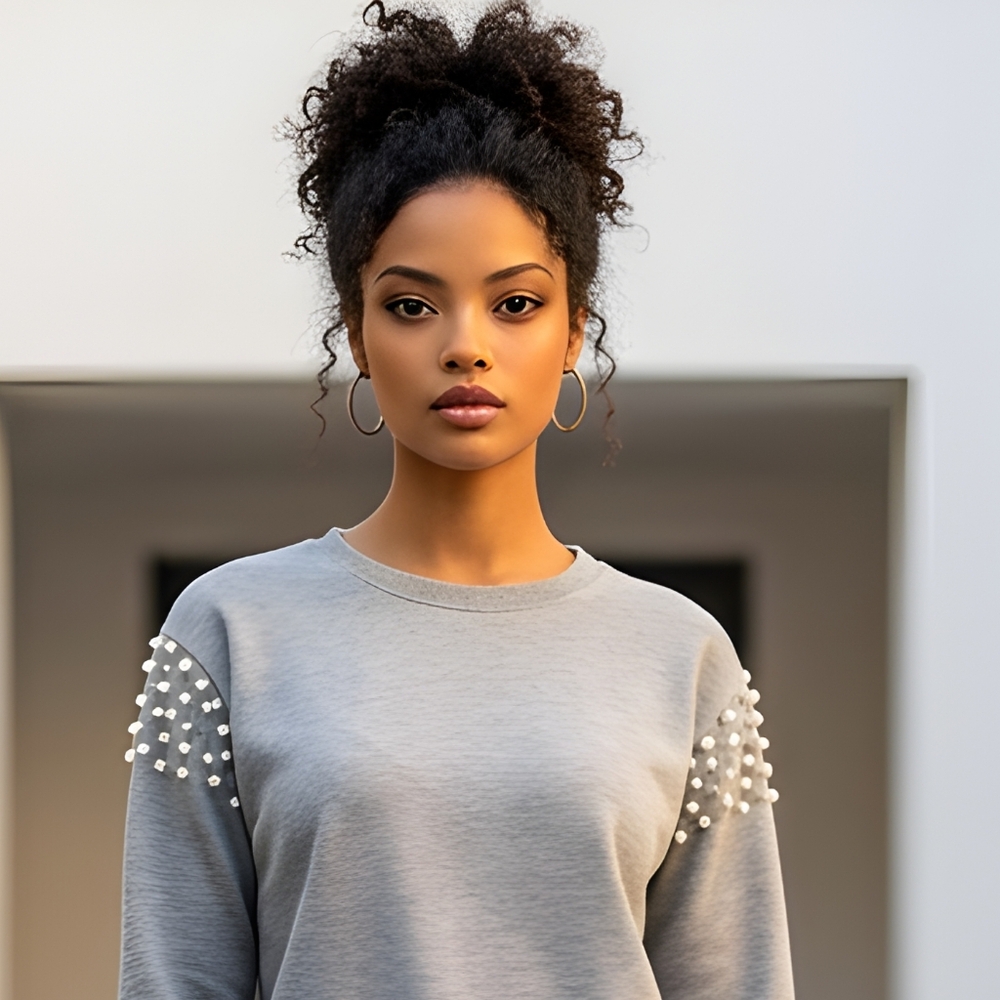 Ultra Flirt Pearl Shoulder Dropped Sleeve Sweatshirt Small Heather Gray - Picture 5 of 16